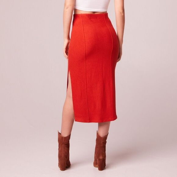 Band of the Free Ribbed Knit Crop Top & Midi Pencil Skirt Set, Medium, Rust - Picture 6 of 13